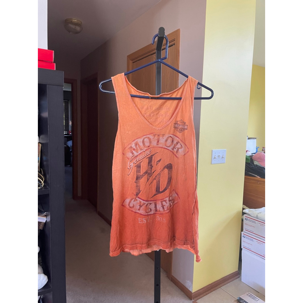 Women's Harley-Davidson Orange Brown Graphic V-Neck Tank Top m - Picture 3 of 3